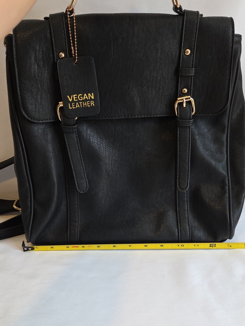MMS Design Studio Black Vegan Leather Backpack with Gold Hardware